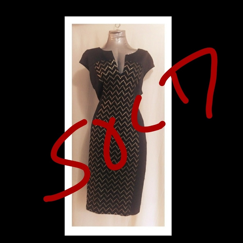 NWT Connected Apparel Panel Dress – Black/Gold